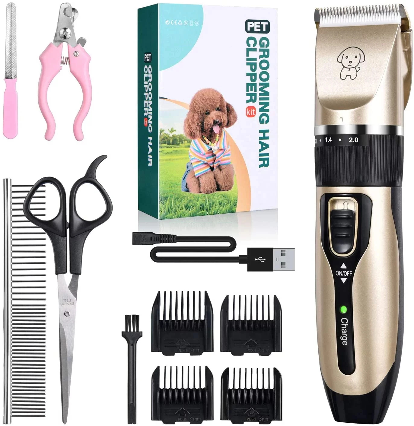 Dog Shaver- Pet Clippers Low Noise Cordless Quiet Hair Grooming Set with 4 Comb Guides Scissors Nail Kits for Dogs Cats Pets
Dog Shaver- Pet Clippers Low Noise Cordless Quiet Hair Grooming Set with 4 Comb Guides Scissors Nail Kits for Dogs Cats Pets