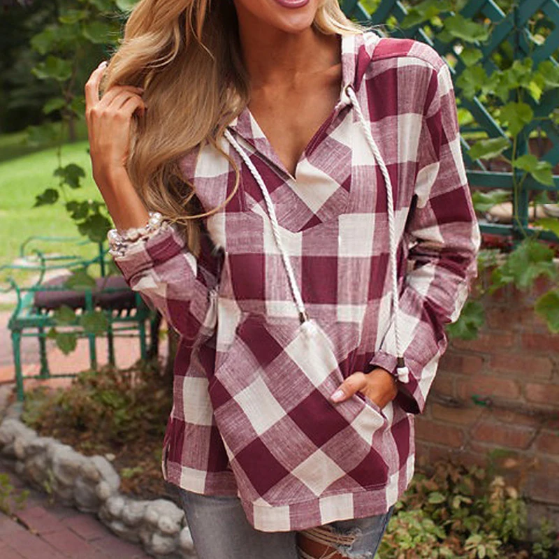S-3XL 2022 Spring and Autumn Fashion Tops for Women Plaid Drawstring Pockets Flannel V-neck Long Sleeve Casual Hooded Blouses
S-3XL 2022 Spring and Autumn Fashion Tops for Women Plaid Drawstring Pockets Flannel V-neck Long Sleeve Casual Hooded Blouses