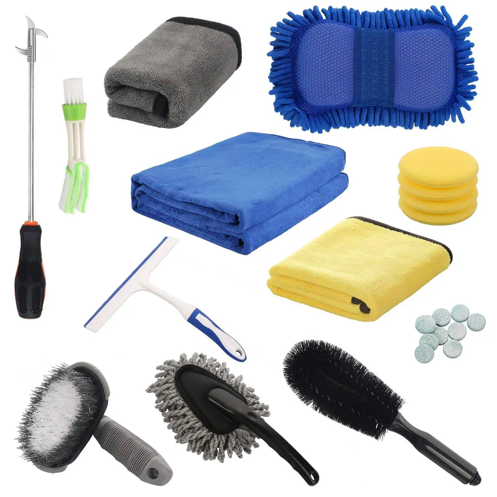 

24Pcs Car Wash Cleaning Tools Set Microfiber Gloves Towels Applicator Pads Sponge Water Scraper Tire Brush Car Care Kit