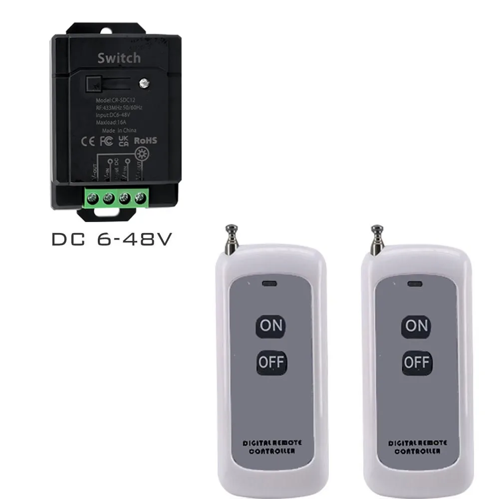 COLOROCK Wireless RF433MHz Remote Control Switch 16A 6-48V DC For Lighting and Household Appliances
COLOROCK Wireless RF433MHz Remote Control Switch 16A 6-48V DC For Lighting and Household Appliances