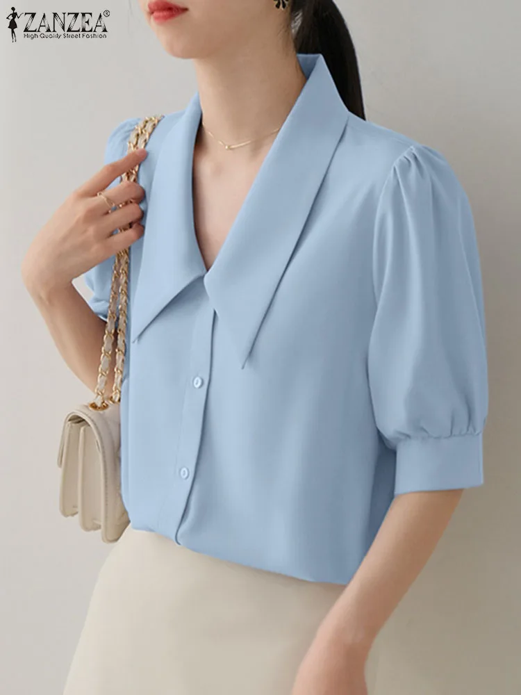 Корейские женские топы ZANZEA, Повседневная Свободная блузка с рукавами-фонариками и воротником с лацканами, однотонная блузка на пуговицах, Э...
Корейские женские топы ZANZEA, Повседневная Свободная блузка с рукавами-фонариками и воротником с лацканами, однотонная блузка на пуговицах, Э...