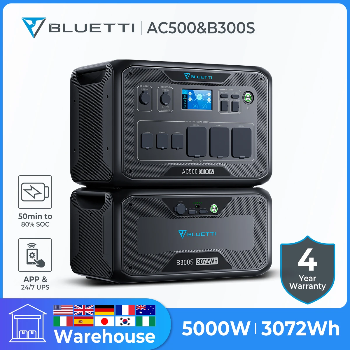 

BLUETTI AC500+B300S 5000W Solar Power Station For Home 3072Wh Expansion Battery LiFePO4 Backup For Home Complete Kit Emergency