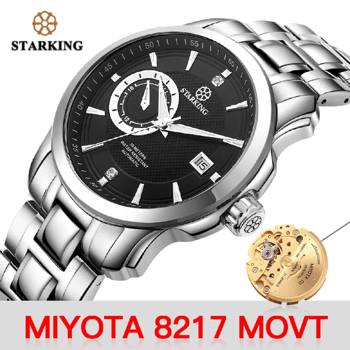 STARKING Men Mechanical Watch Japan Movt Automatic Self-wind Sapphire Watches Waterproof 12/24 Hours Calendar Male Clocks AM0166
STARKING Men Mechanical Watch Japan Movt Automatic Self-wind Sapphire Watches Waterproof 12/24 Hours Calendar Male Clocks AM0166