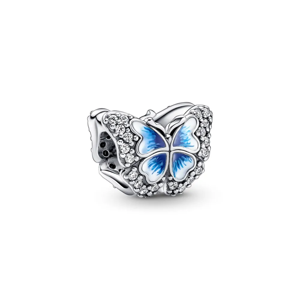Браслет и ожерелье из серебра 925 пробы с синей бабочкой