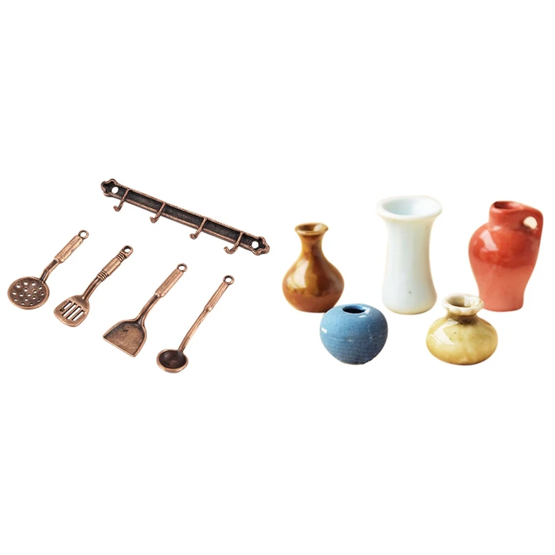 2 Set 1: 12 Dollhouse Miniature Accessories: 1 Set Kitchenware Bronze & 1 Set Porcelain Colorful Decoration Vase Pot
2 Set 1: 12 Dollhouse Miniature Accessories: 1 Set Kitchenware Bronze & 1 Set Porcelain Colorful Decoration Vase Pot