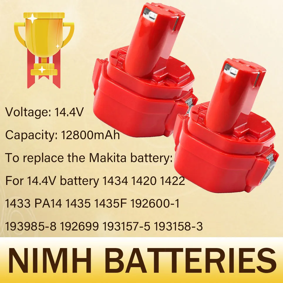12800mAh 1434 Ni-Mh Replacement 14.4V Battery Compatible with Makita PA14 1433 1435 1435F 192600-1 193985-8 193157-5 193158-3
12800mAh 1434 Ni-Mh Replacement 14.4V Battery Compatible with Makita PA14 1433 1435 1435F 192600-1 193985-8 193157-5 193158-3