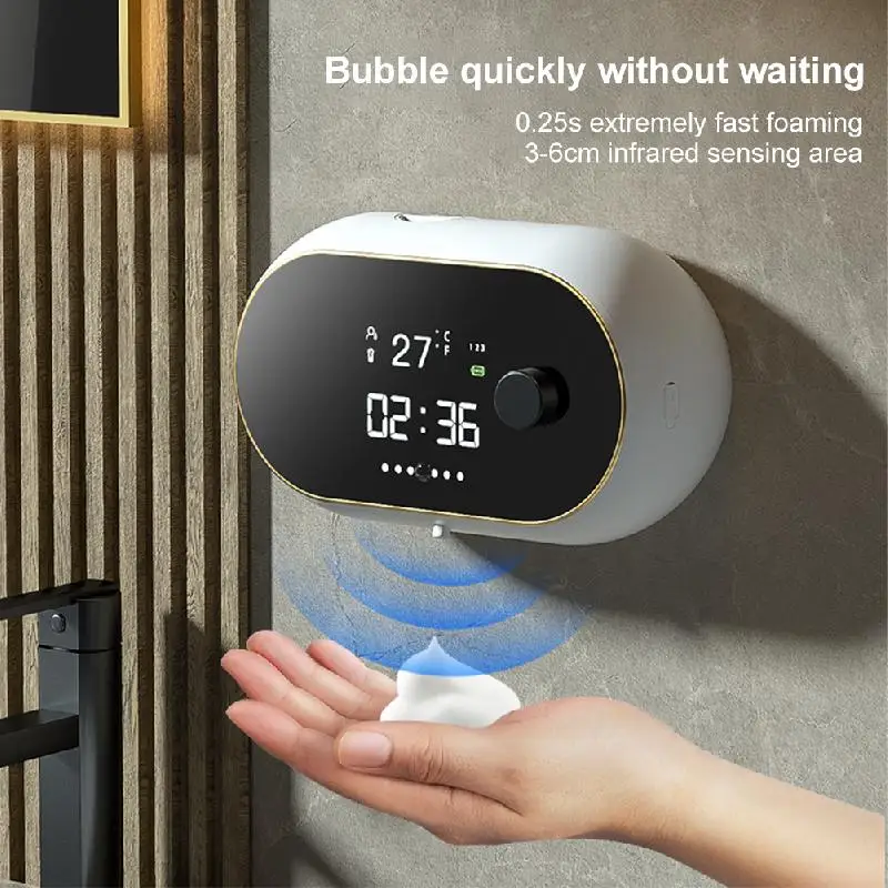 Automatic Infrared Liquid Foam Soap Dispenser 450ML Wall Mount Touchless Sensor Foam Machine USB Charge Time Temperature Display
Automatic Infrared Liquid Foam Soap Dispenser 450ML Wall Mount Touchless Sensor Foam Machine USB Charge Time Temperature Display