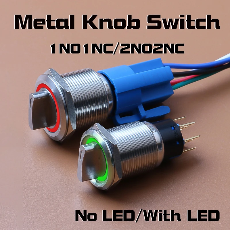 

16mm/19mm/22mm Metal Knob Switch With LED Stainless Steel 2/3 Position Self-Locking Self-Reset Start Up Switch Rotary Switch