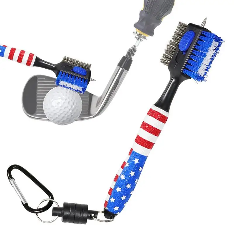 

Golf Club Brushes Golf Cleaner Brush And Groove Cleaner With Magnetic Carabiner Non-Slip Handle Golf Retractable Nail Head