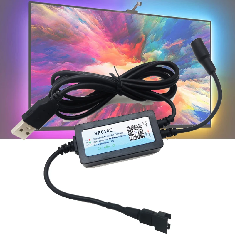 DC5V SP616E Bluetooth&Music Controller WS2812B Pixels LED Strip DIY PC Dream Screen Controller TV Computer Monitor Backlight
DC5V SP616E Bluetooth&Music Controller WS2812B Pixels LED Strip DIY PC Dream Screen Controller TV Computer Monitor Backlight