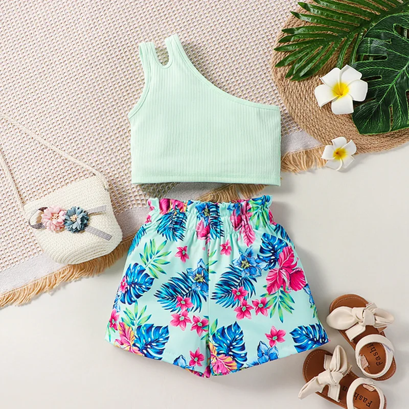 2023 Summer Child Clothes Sets Sleeveless Single Shoulder Print Floral Green 2 Piece Sets Designer Girls Clothes Sets 2-7T
2023 Summer Child Clothes Sets Sleeveless Single Shoulder Print Floral Green 2 Piece Sets Designer Girls Clothes Sets 2-7T