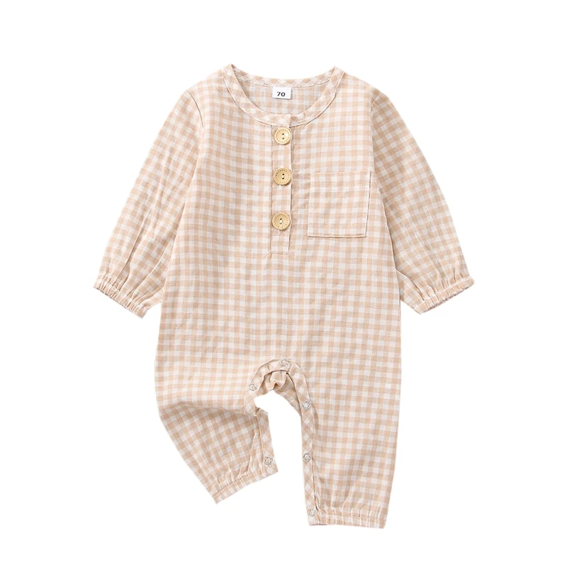 New Born Plaid Romper Long Sleeve Jumpsuit with Buttons and Pocket for Spring Autumn Baby Clothing 0-18 Months
New Born Plaid Romper Long Sleeve Jumpsuit with Buttons and Pocket for Spring Autumn Baby Clothing 0-18 Months