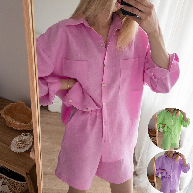 2022 Spring and Summer New Women's Shorts Suit Casual Long Sleeve Shirt Street Fashion Cotton and Linen Two-piece Suit
2022 Spring and Summer New Women's Shorts Suit Casual Long Sleeve Shirt Street Fashion Cotton and Linen Two-piece Suit