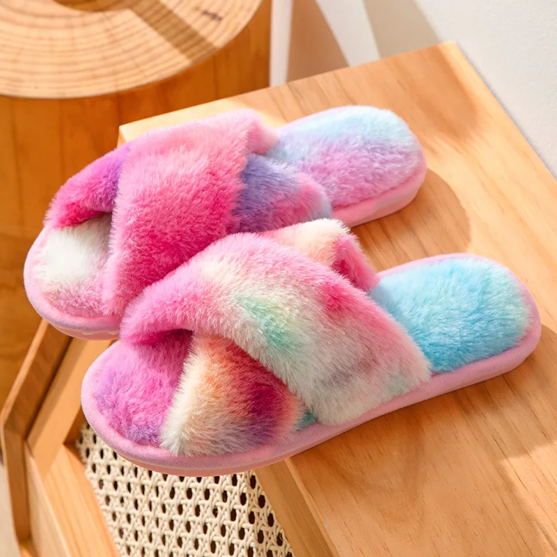 New Women's Cross Fur Rainbow Colorful Winter Slipper Home Shoes For Female Indoor House Floor Slippers
New Women's Cross Fur Rainbow Colorful Winter Slipper Home Shoes For Female Indoor House Floor Slippers