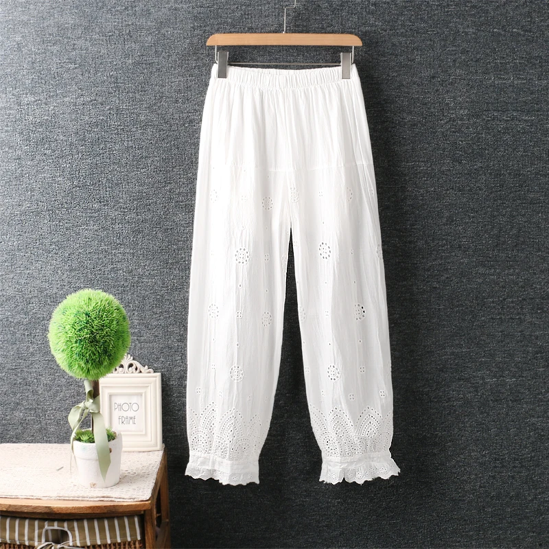 Spring Summer Japanese Style Mori Girl Elastic Waist Hollow Out Embroidery Cotton Linen Loose Wide Leg Pants
Spring Summer Japanese Style Mori Girl Elastic Waist Hollow Out Embroidery Cotton Linen Loose Wide Leg Pants