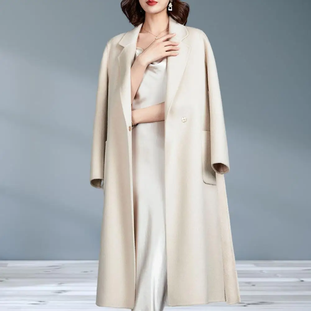 Mid-length Woolen Outwear Stylish Women's Mid-length Woolen Coat with Lapel Pockets Belt Autumn Winter Fashion Outwear in Solid
Mid-length Woolen Outwear Stylish Women's Mid-length Woolen Coat with Lapel Pockets Belt Autumn Winter Fashion Outwear in Solid