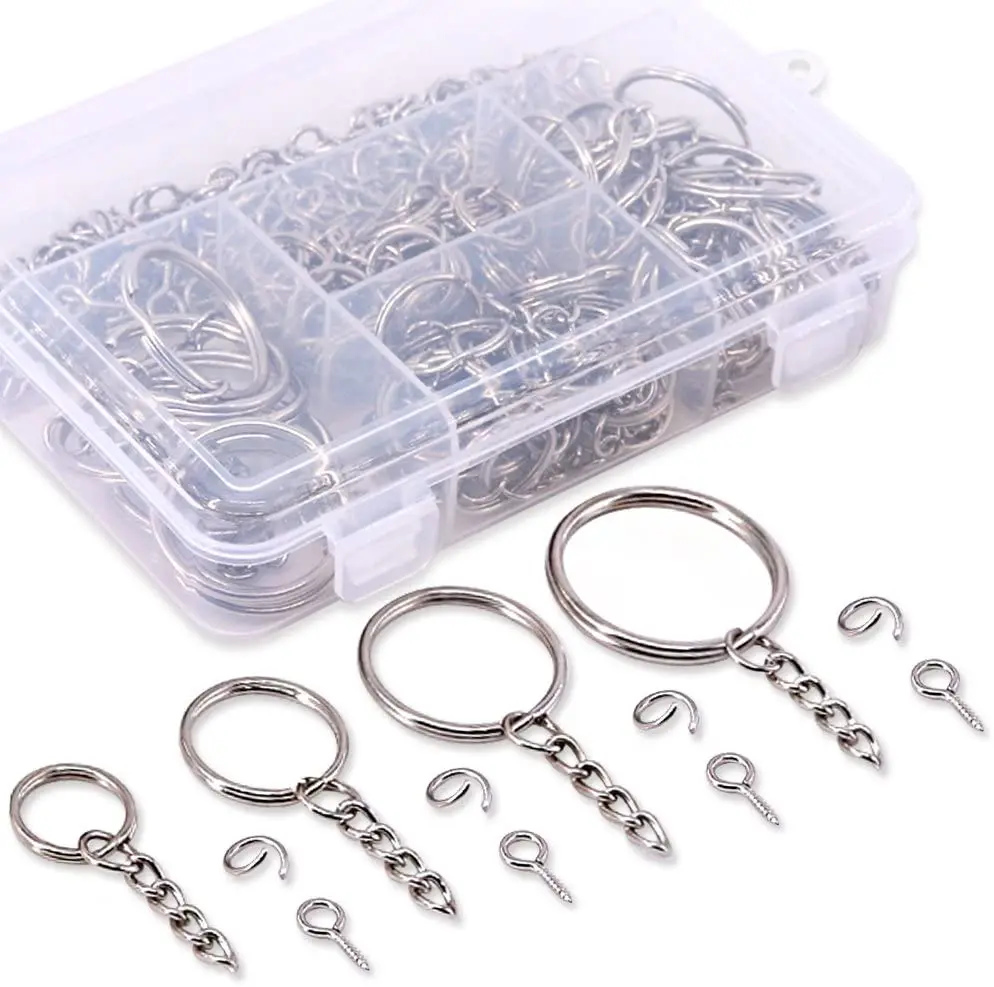 300Pcs Key Chain Rings Kit, 100Pcs Keychain Rings with Chain and 100Pcs Jump Ring with 100Pcs Screw Eye Pins Bulk for Jewelry 
300Pcs Key Chain Rings Kit, 100Pcs Keychain Rings with Chain and 100Pcs Jump Ring with 100Pcs Screw Eye Pins Bulk for Jewelry