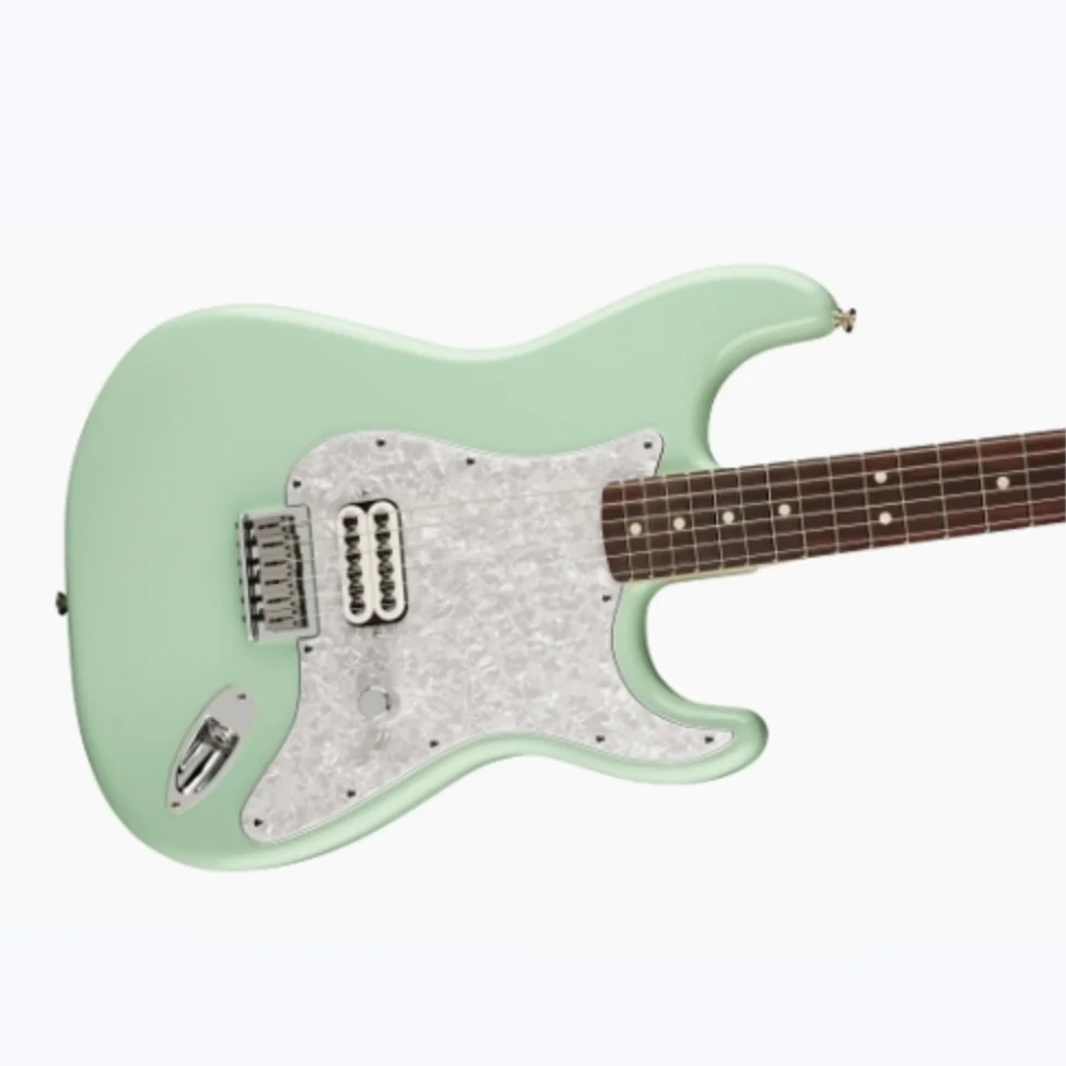

Новинка! Электрическая гитара Surf Green Color Tom Delonf ST, твердый корпус, подставка из розового дерева, жемчужная фотография, большая головка