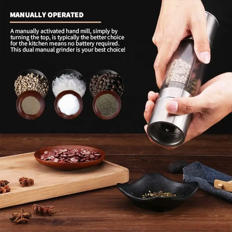 2 in 1 Pepper Grinder Sea Salt Grinder Manual Double Head Grinder 304 Stainless Steel Grinder for Kitchen Home Grinding Spice
2 in 1 Pepper Grinder Sea Salt Grinder Manual Double Head Grinder 304 Stainless Steel Grinder for Kitchen Home Grinding Spice