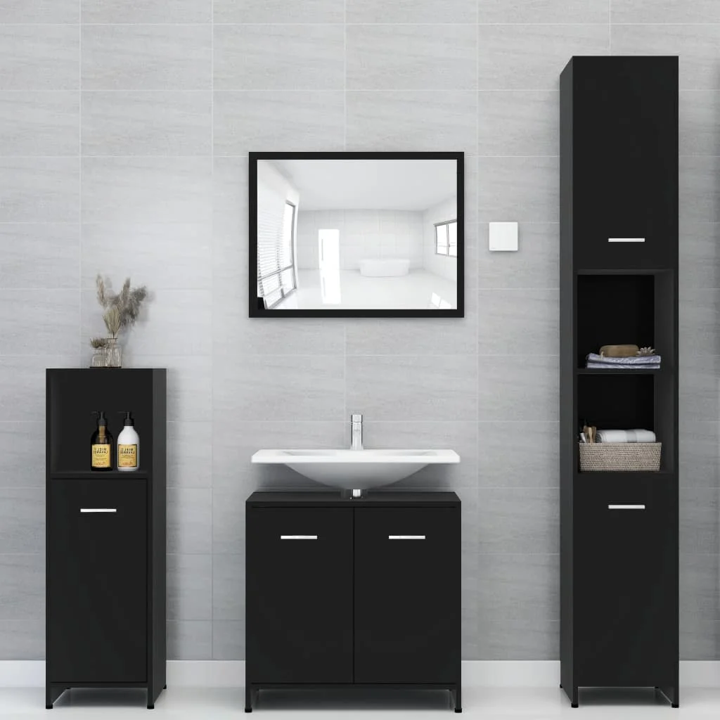 4 Piece Bathroom Furniture Set, Chipboard Bathroom Cabinet, Bathroom Furntain Black C
4 Piece Bathroom Furniture Set, Chipboard Bathroom Cabinet, Bathroom Furntain Black C