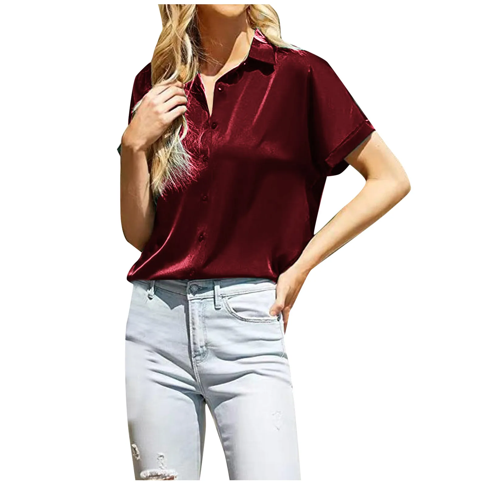 Silk Blouse For Women Short Sleeve Satin Button Down Shirts Casual Loose V-Neck Business Work Tunictop Women Fashion Blouse 2023
Silk Blouse For Women Short Sleeve Satin Button Down Shirts Casual Loose V-Neck Business Work Tunictop Women Fashion Blouse 2023