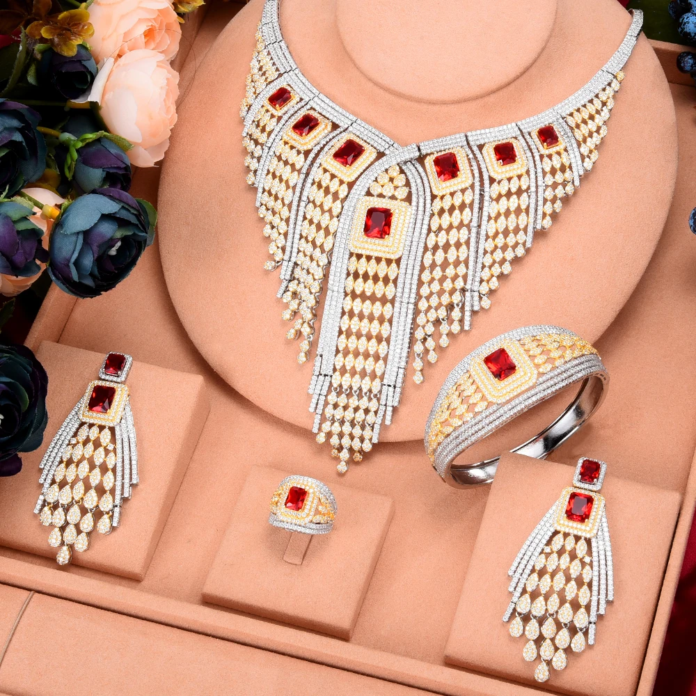 Siscathy Luxurious Full Cubic Zircon Wedding Jewelry Set For Women Gold Necklace Bracelet Bangle Engagement Accessories 4Pcs/Set
Siscathy Luxurious Full Cubic Zircon Wedding Jewelry Set For Women Gold Necklace Bracelet Bangle Engagement Accessories 4Pcs/Set