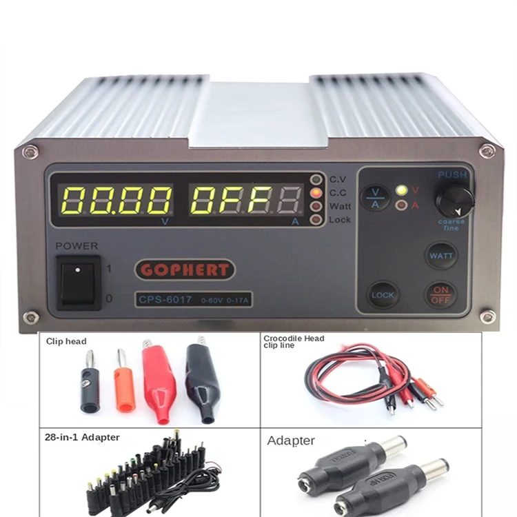 Gophert CPS-6017 DC0-60V 0-17A 1020 Вт устойчивый компактный цифровой Регулируемый лабораторный импульсный источник питания постоянного тока OVP/OCP/OTP
Gophert CPS-6017 DC0-60V 0-17A 1020 Вт устойчивый компактный цифровой Регулируемый лабораторный импульсный источник питания постоянного тока OVP/OCP/OTP