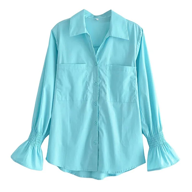 Fashion Woman Blouses 2022 Shirt Tops Lake Green Cotton Poplin Shirts Elastic Long Sleeves Back Smocking Casual Lapel V Neck
Fashion Woman Blouses 2022 Shirt Tops Lake Green Cotton Poplin Shirts Elastic Long Sleeves Back Smocking Casual Lapel V Neck