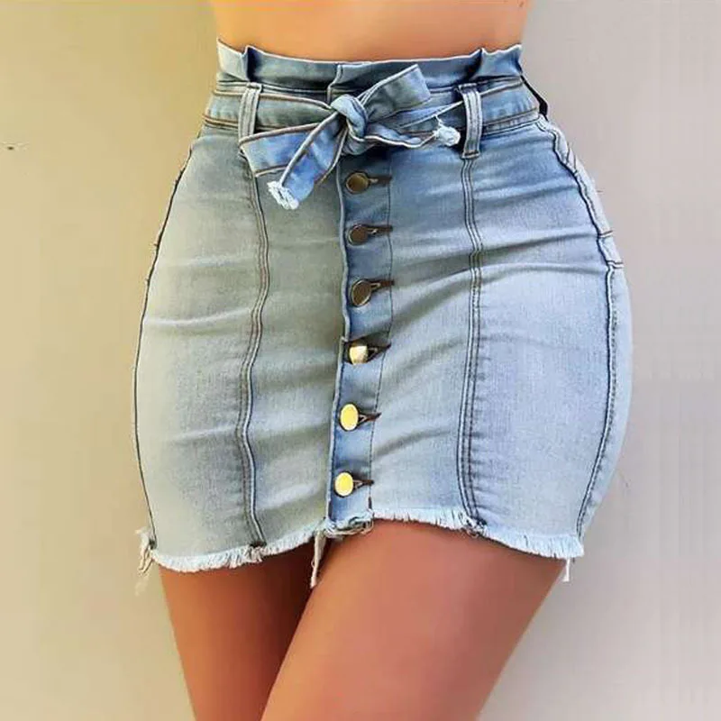 High Waist High Elastic Lace Up Denim Skirt Women Summer Single Breast Worn Blue Mini Skirts Sexy Package Hip Tassel Jeans Skirt
High Waist High Elastic Lace Up Denim Skirt Women Summer Single Breast Worn Blue Mini Skirts Sexy Package Hip Tassel Jeans Skirt