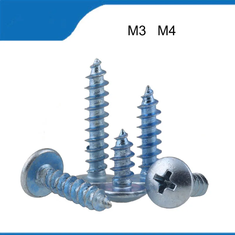 High Quality M3 M4 100PCS Blue Zinc Plus Hard Cross Large Flat Round Head Self Tapping Screw Phillips Bolt
High Quality M3 M4 100PCS Blue Zinc Plus Hard Cross Large Flat Round Head Self Tapping Screw Phillips Bolt