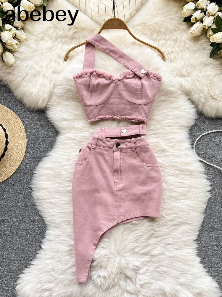 Women Summer Sexy Denim Set Strapless Sling Design Tops + Short iIrregular Mini Skirt Short Skirts Two Piece Suits
Women Summer Sexy Denim Set Strapless Sling Design Tops + Short iIrregular Mini Skirt Short Skirts Two Piece Suits