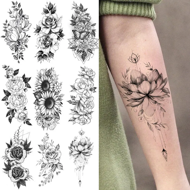Waterproof Temporary Tattoo Sticker Flower Fake Tattoo for Women Body Art Arm Sleeve Realistic Sexy Black Flora Tattoo
Waterproof Temporary Tattoo Sticker Flower Fake Tattoo for Women Body Art Arm Sleeve Realistic Sexy Black Flora Tattoo