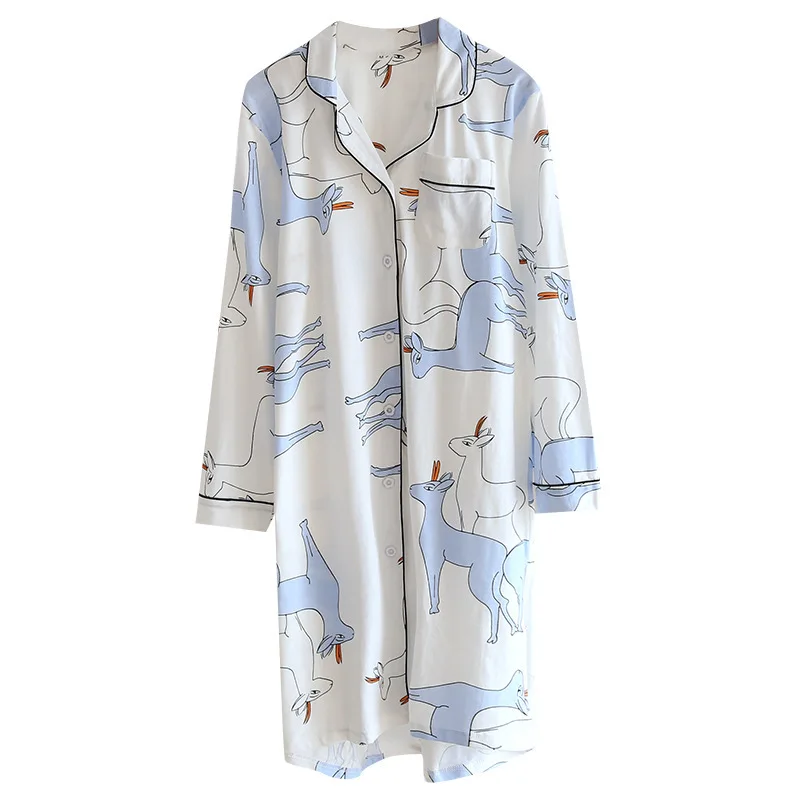 Женская свободная Ночная рубашка в Корейском стиле, Трикотажная хлопковая ночная рубашка с мультяшным принтом животных, домашняя одежда дл...
Женская свободная Ночная рубашка в Корейском стиле, Трикотажная хлопковая ночная рубашка с мультяшным принтом животных, домашняя одежда дл...