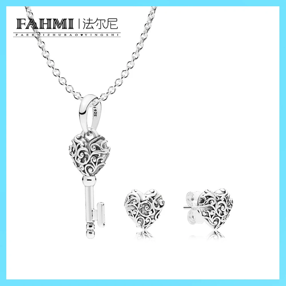 

2020 100% 925 Sterling Silver Sweet Fashion Women REGAL HEARTS EARRING STUDS Necklace Set Gift Original Jewelry B800959