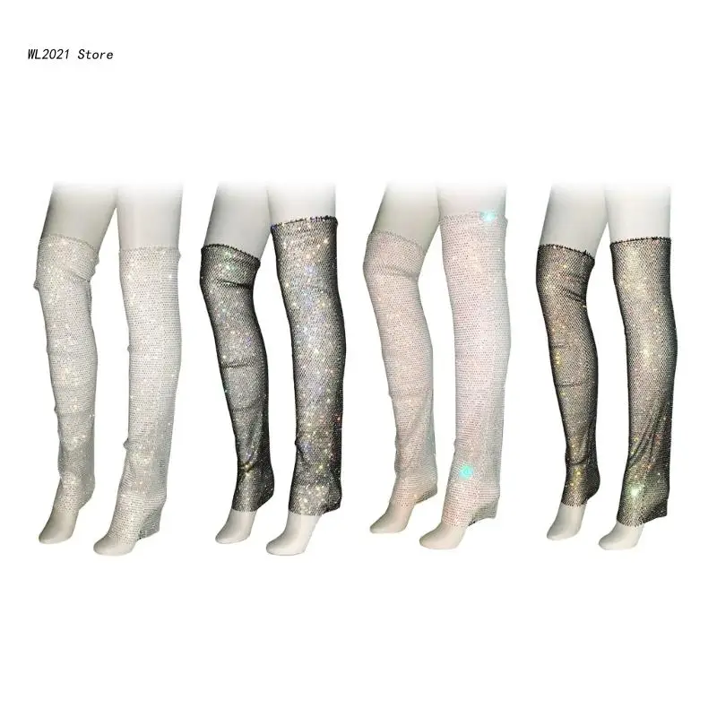

Fashion Women Rhinestones Mesh Long Socks See-Through Fishnet Thigh High Over Knee Leg Warmer Foot Cover Party Clubwear