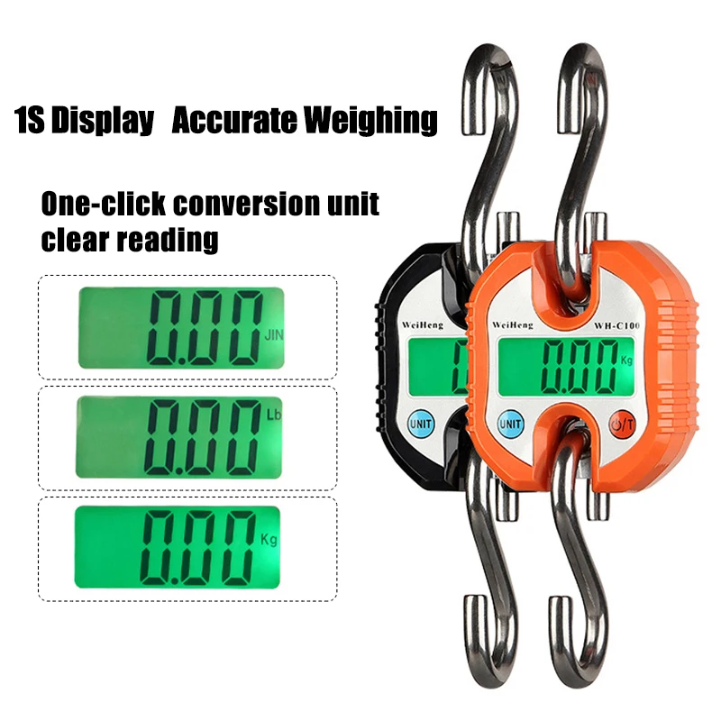 

150kg/50g Portable Electronic Hanging Scales Double Precision Loop Stainless Steel Hook Digital Weighing Tools Crane Scale LCD