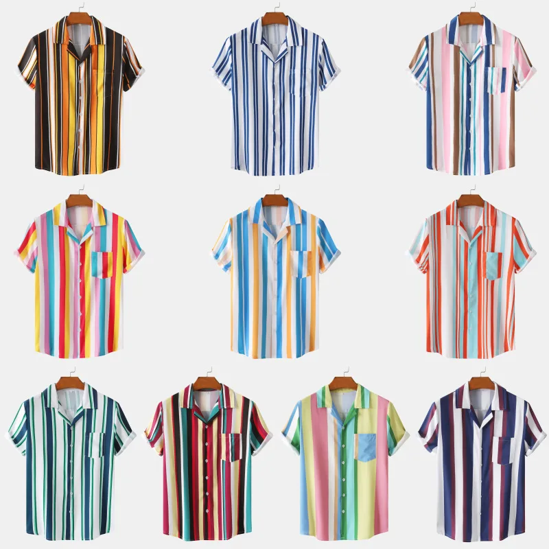 Hawaiian Men's Shirts Colourful Striped Camisa Short Sleeve Shirts Men's Short Sleeve Striped Shirt Loose Tee Tops Men Clothing
Hawaiian Men's Shirts Colourful Striped Camisa Short Sleeve Shirts Men's Short Sleeve Striped Shirt Loose Tee Tops Men Clothing