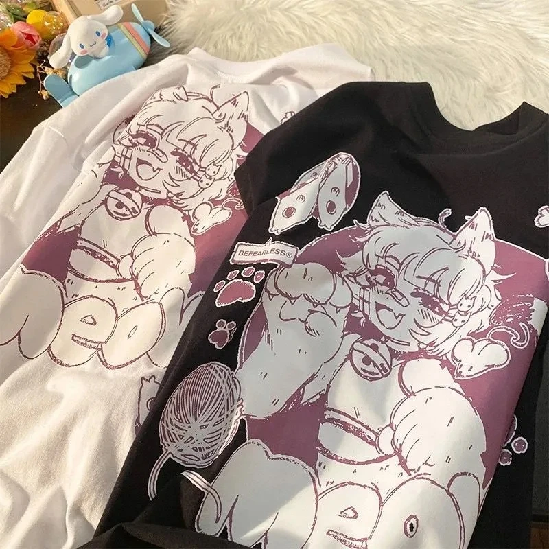 Harajuku Kawaii Short Sleeve T-shirts Women Y2k Summer New Tee Shirt Meow Maid Print Tops White Black Basic TShirt Streetwear
Harajuku Kawaii Short Sleeve T-shirts Women Y2k Summer New Tee Shirt Meow Maid Print Tops White Black Basic TShirt Streetwear