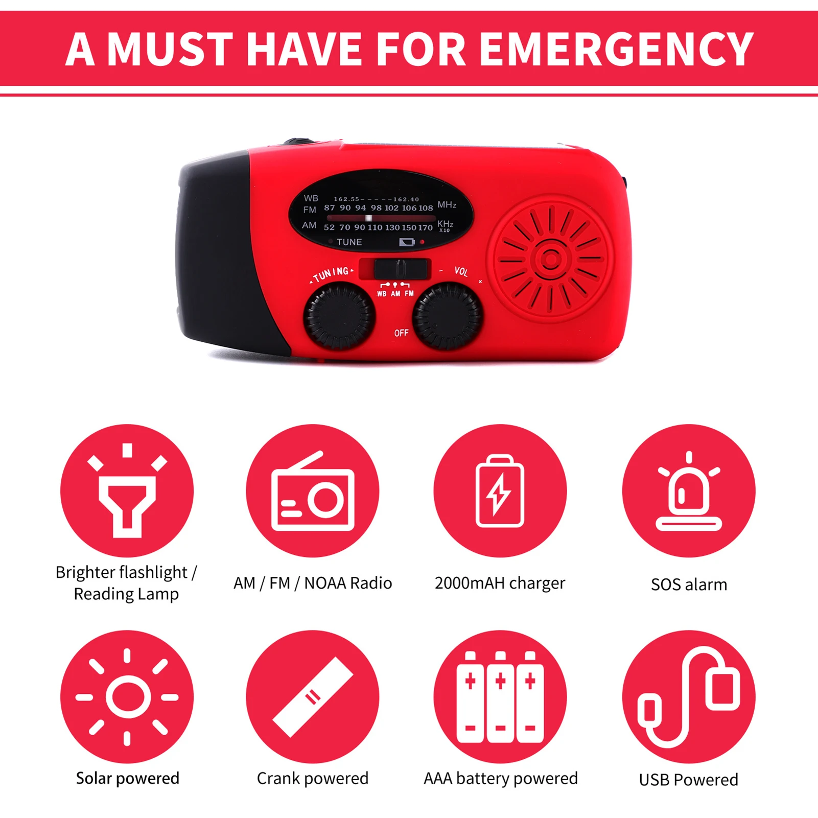 Solar Crank Emergency Radio Emergency Radio For Outdoor Survival Hiking ClimbingSolar Hand Crank USB Charging Radio With Power
Solar Crank Emergency Radio Emergency Radio For Outdoor Survival Hiking ClimbingSolar Hand Crank USB Charging Radio With Power