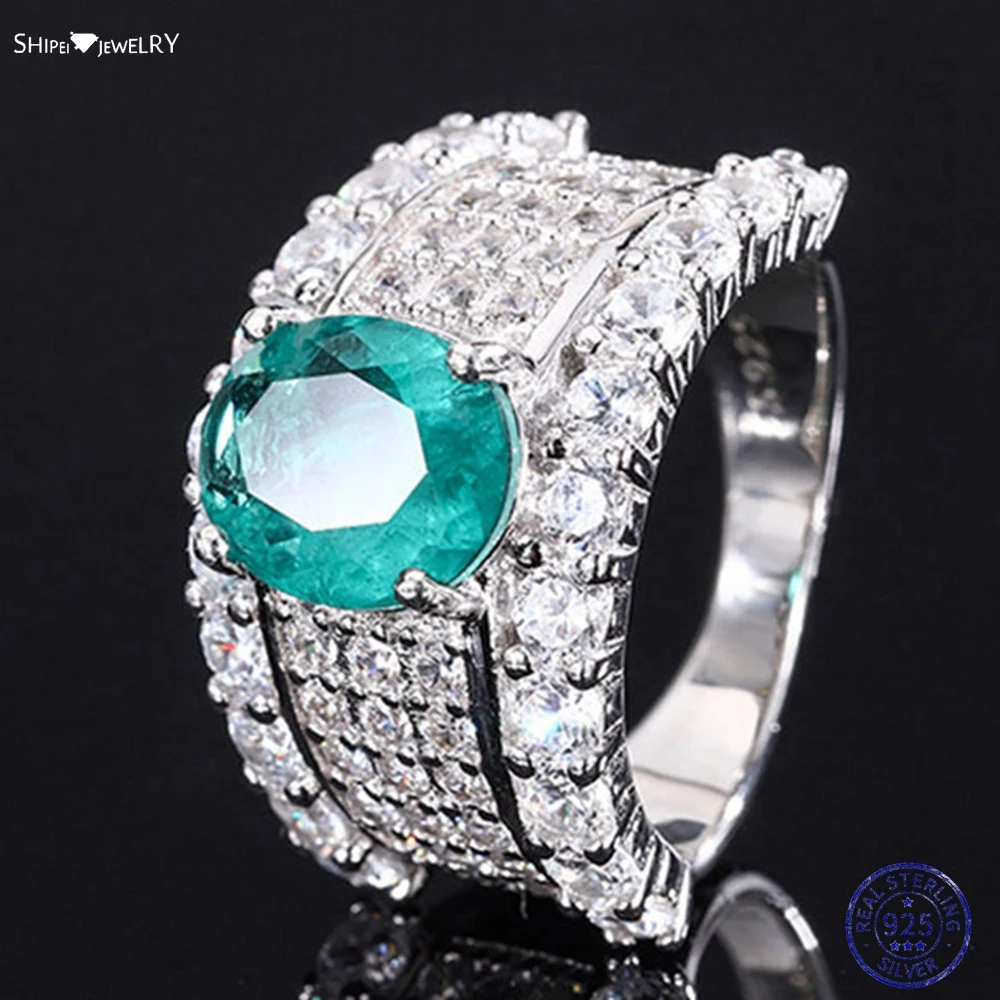 

Shipei 100% 925 Sterling Silver Created Moissanite Emerald Gemstone Anniversary Luxury Ring For Women Fine Jewelry Wholesale