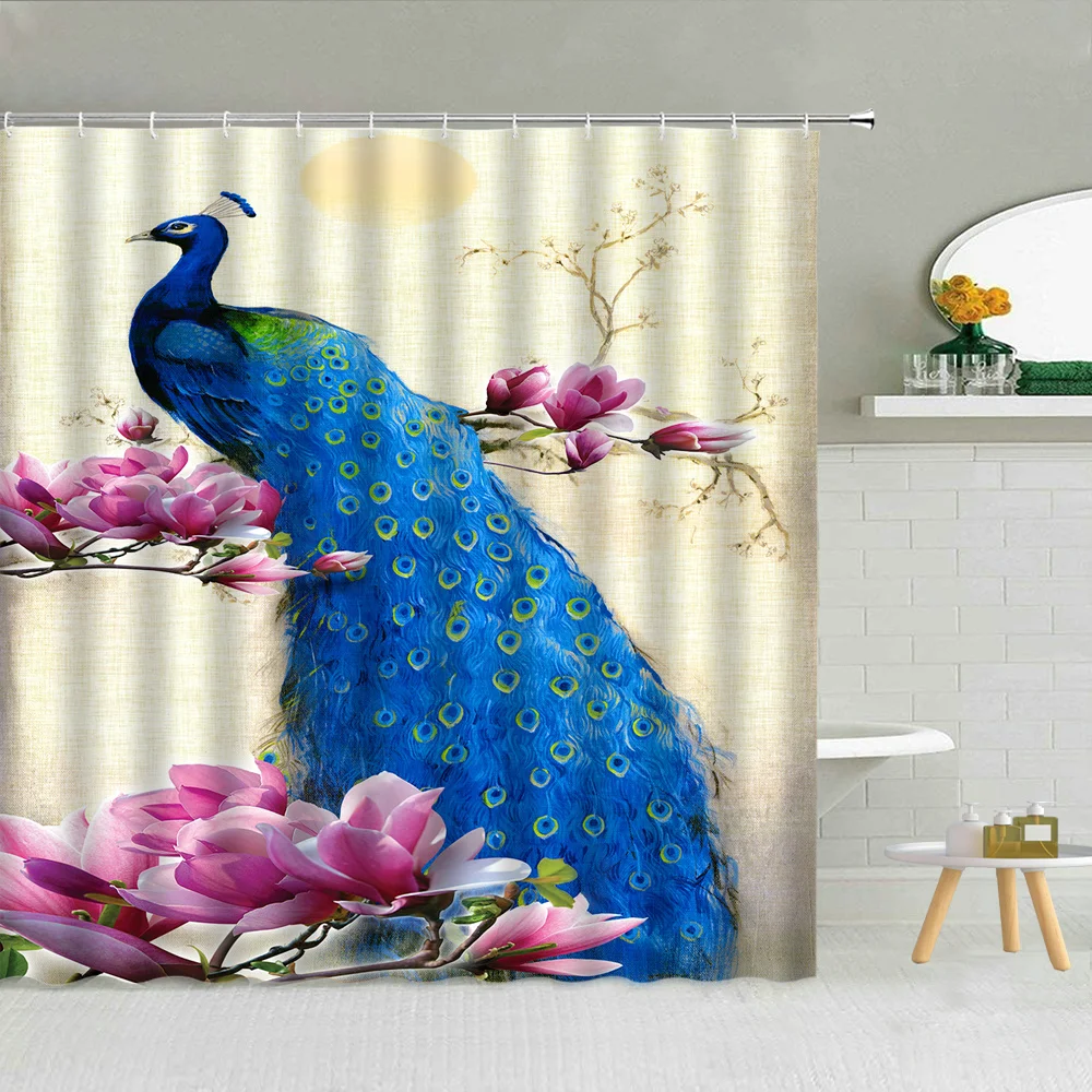Peacocks Flower Bathroom Shower Curtains Bird Feather Peony Waterproof Fabric Rings Curtain Home Decor Bathtub Bath Screen
Peacocks Flower Bathroom Shower Curtains Bird Feather Peony Waterproof Fabric Rings Curtain Home Decor Bathtub Bath Screen