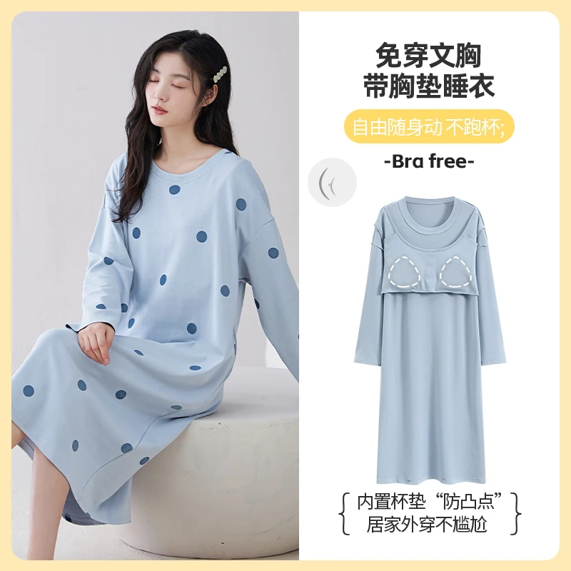 Cotton Nightgown Sweet Homewear Long sleeves Sleepwear With Chest Pad Outfit Comfy Casual pajamas Cartoon Home Clothes Plus Size
Cotton Nightgown Sweet Homewear Long sleeves Sleepwear With Chest Pad Outfit Comfy Casual pajamas Cartoon Home Clothes Plus Size