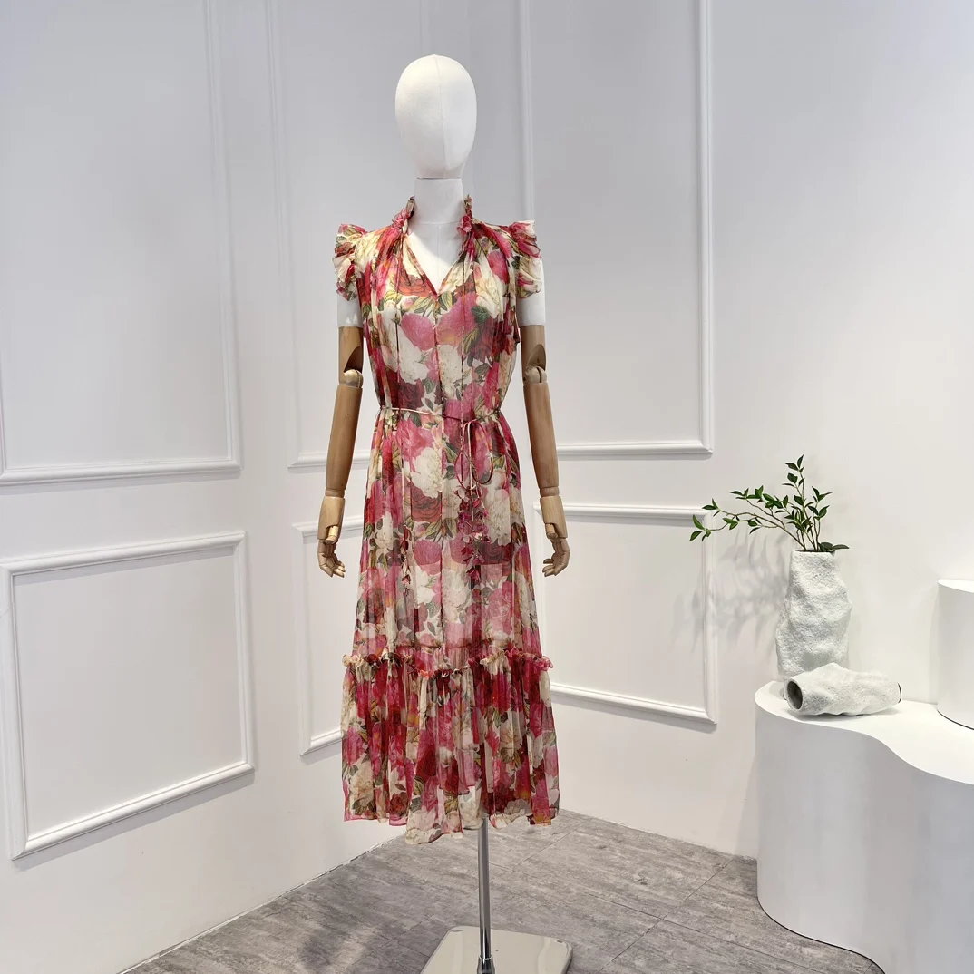 2023 Top Quality Latest Pure Crinkle Silk Red Floral Printing Half Open Collar Midi Length Dresses Women
2023 Top Quality Latest Pure Crinkle Silk Red Floral Printing Half Open Collar Midi Length Dresses Women