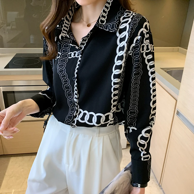 Chiffon Printed Women's Blouses Long Sleeve Top Summer Fashion Casual New Korean Retro Breasted Woman Shirt
Chiffon Printed Women's Blouses Long Sleeve Top Summer Fashion Casual New Korean Retro Breasted Woman Shirt