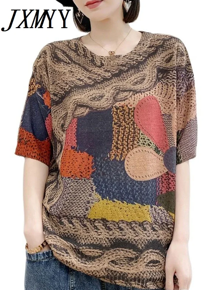 2022 Fashion Printing T-Shirt Top Knitted Sweater Loose Large Size Short-Sleeved Summer Thin Section Ethnic Style Lazy All-Match
2022 Fashion Printing T-Shirt Top Knitted Sweater Loose Large Size Short-Sleeved Summer Thin Section Ethnic Style Lazy All-Match