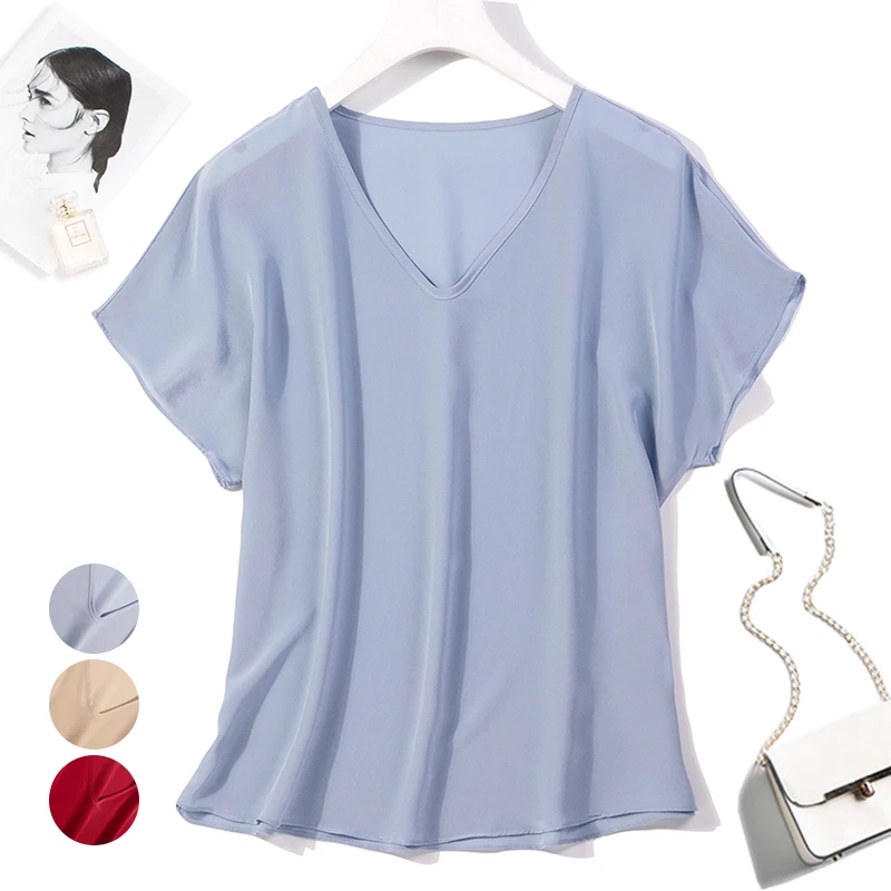 Женская блузка из шелка тутового шелкопряда с V-образным вырезом и коротким рукавом
Женская блузка из шелка тутового шелкопряда с V-образным вырезом и коротким рукавом