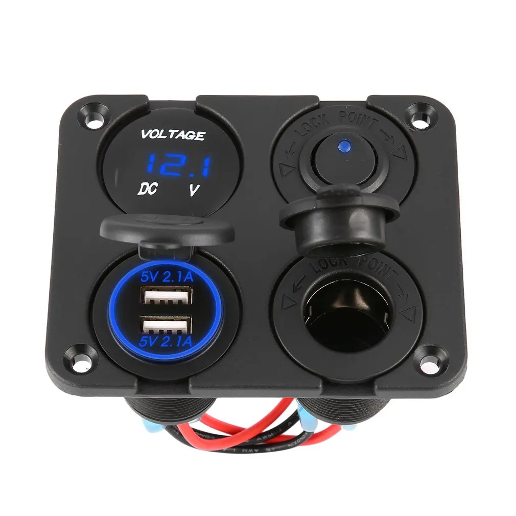 New 4 in 1 Dual USB Ports Car Charger + LED Voltmeter + 12-24V Power Socket + On-Off Switch Car Marine Boat LED Switch Panel
New 4 in 1 Dual USB Ports Car Charger + LED Voltmeter + 12-24V Power Socket + On-Off Switch Car Marine Boat LED Switch Panel
