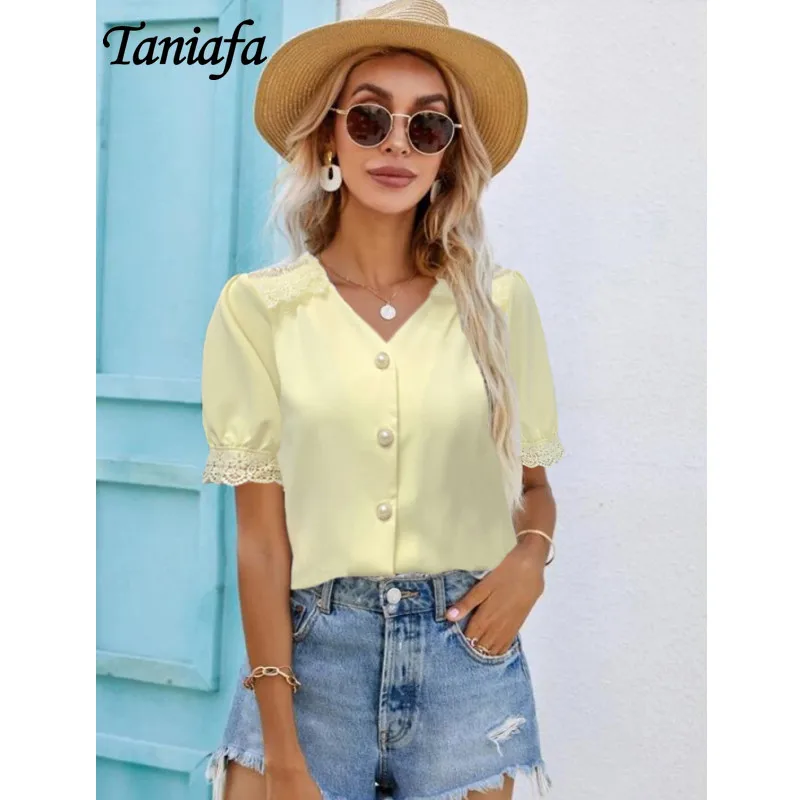 Women's Shirt Short Sleeve Casual Solid Color Lace Top Loose Blouse Fashion Ladies Summer T-shirt
Women's Shirt Short Sleeve Casual Solid Color Lace Top Loose Blouse Fashion Ladies Summer T-shirt