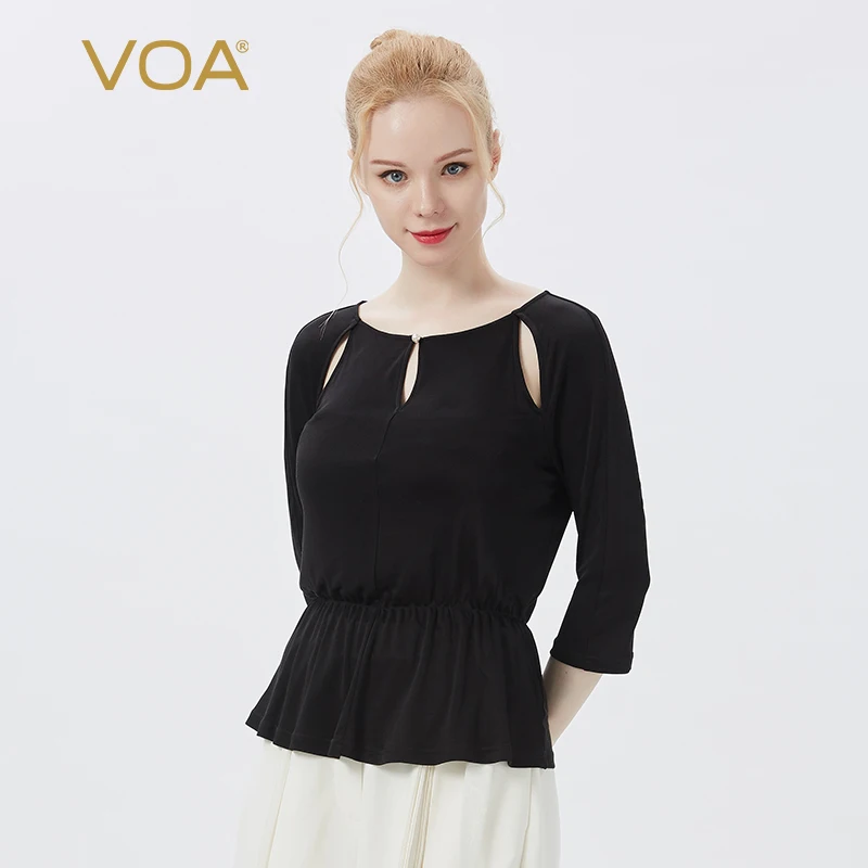 (Clearance Sale) VOA Casual Black Knitted Silk T-Shirts O-neck Three Quarter Sleeves Office Lady Chic Top Women Clothing B82
(Clearance Sale) VOA Casual Black Knitted Silk T-Shirts O-neck Three Quarter Sleeves Office Lady Chic Top Women Clothing B82
