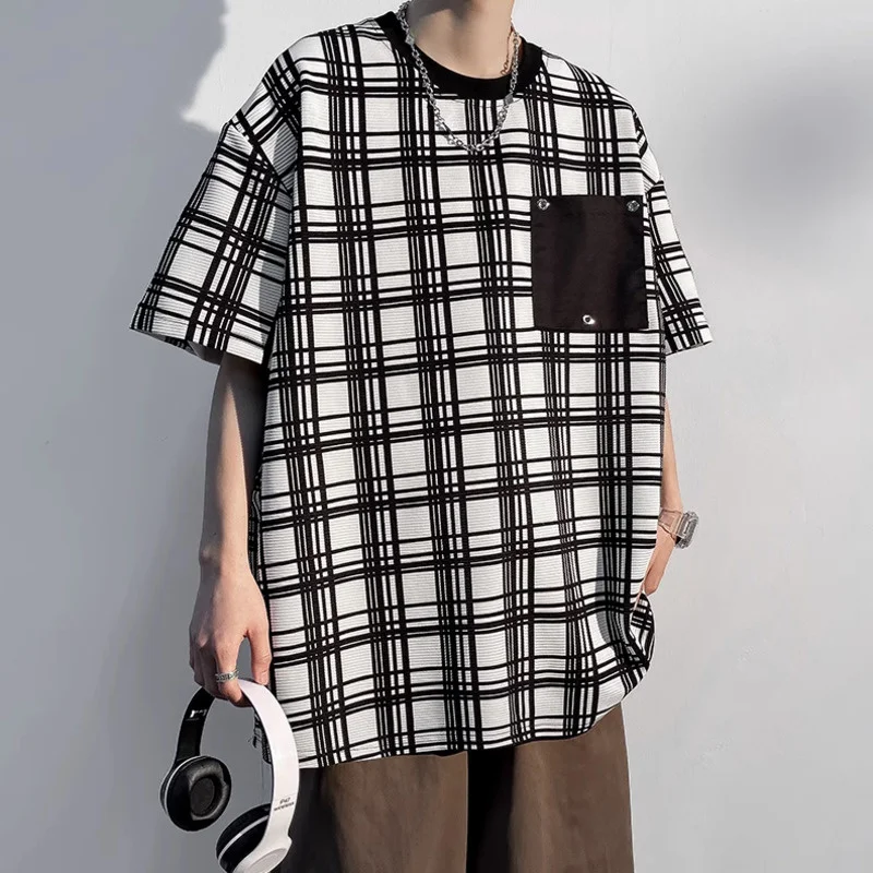 Summer Short Sleeve T-shirt Men Fashion Oversized Plaid T shirt Men Streetwear Hip Hop Loose O-Neck Ice Silk Tshirt Mens Top
Summer Short Sleeve T-shirt Men Fashion Oversized Plaid T shirt Men Streetwear Hip Hop Loose O-Neck Ice Silk Tshirt Mens Top